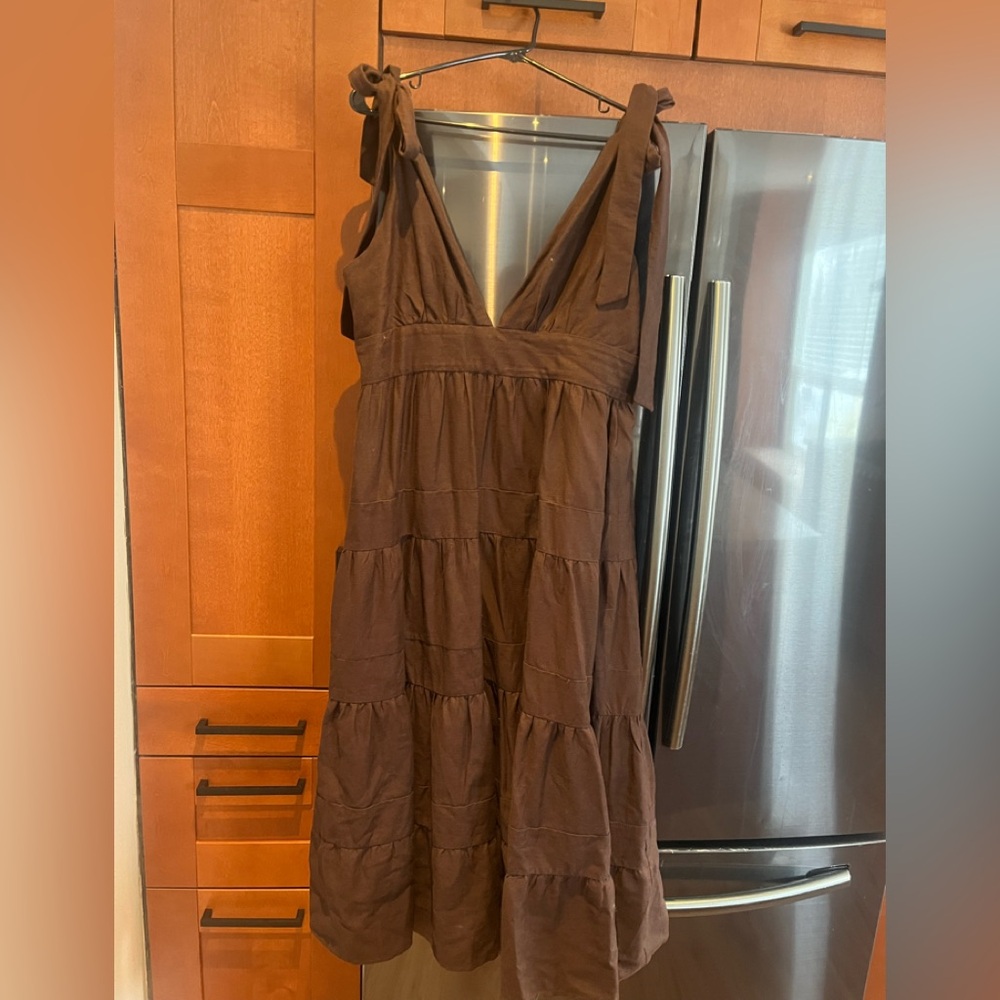 Chocolate brown linen dress